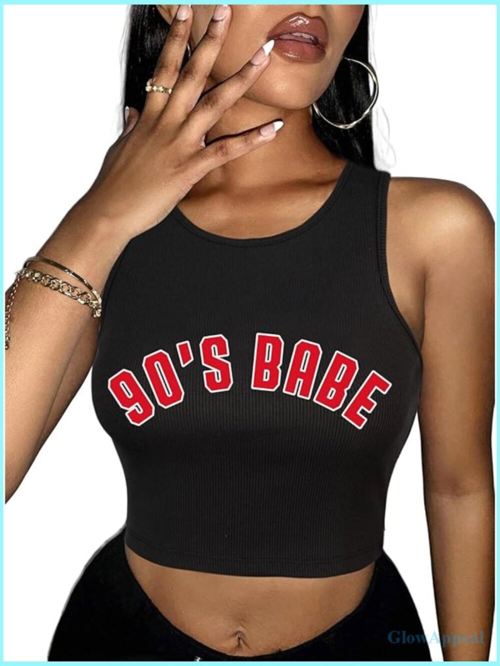 Crop Tank Top 90s BABE Letter Graphic Racerback Ribbed Knit Sleeveless